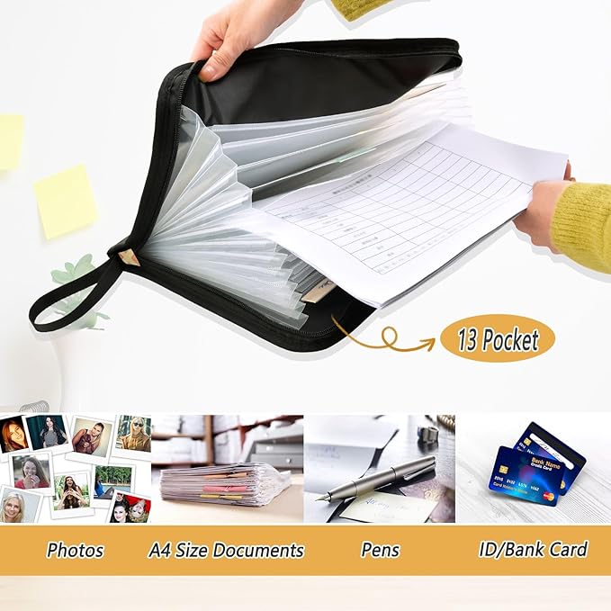 Ice Cream Pink 13 Pocket File Organizer Expanding File Folder with Front Pouch Portable Business File Storage Document Organizer Folder with Zipper