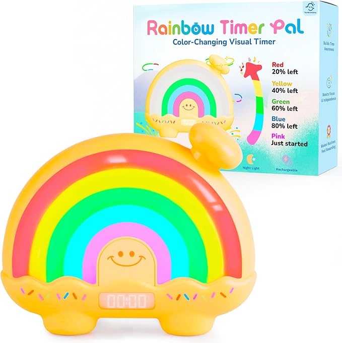 Timer Pal Rainbow Timer for Kids, Visual Timer for Kids with Night Light, Color-Changing Magnetic Visual Timer for Classroom/Calming Corner/Home (Yellow)