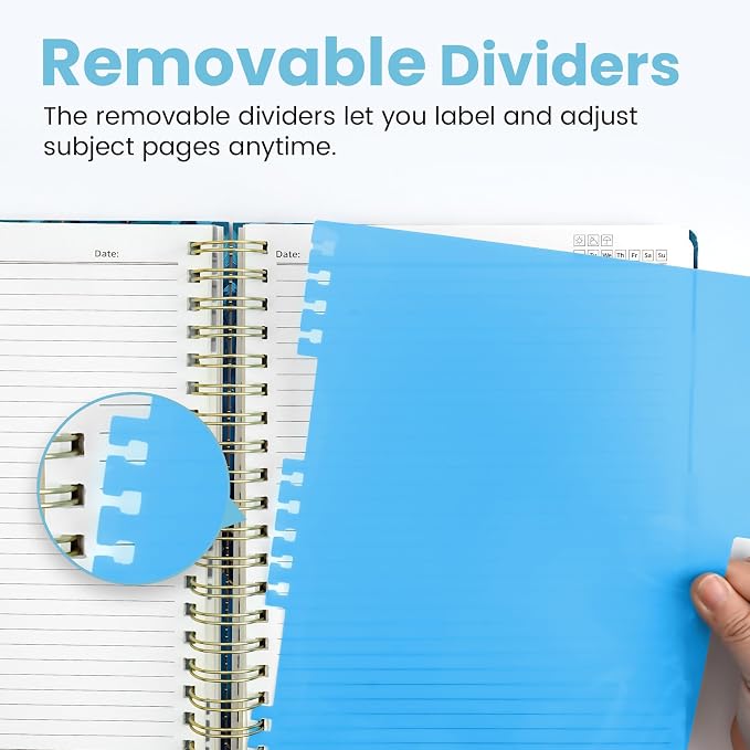 Taja Pretty Large Spiral Lined Notebook for Work with 5 Removable Dividers