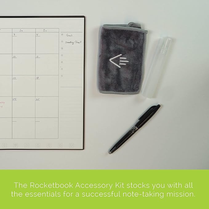Rocketbook Core Reusable Smart Notebook | Innovative, Eco-Friendly, Digitally Connected Notebook & Smart Notebook Accessory Kit - 2 Black Capped FriXion Pens, 1 Spray Bottle