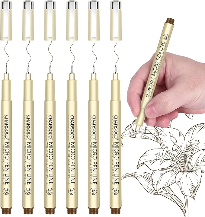 05 Micro Pen, Brown Fine Point Pen with Waterproof Archival Ink, 0.48mm Fineliner Ink Pens for Artist Illustration, Sketching, Anime, Manga, Technical Drawing and Scrapbooking