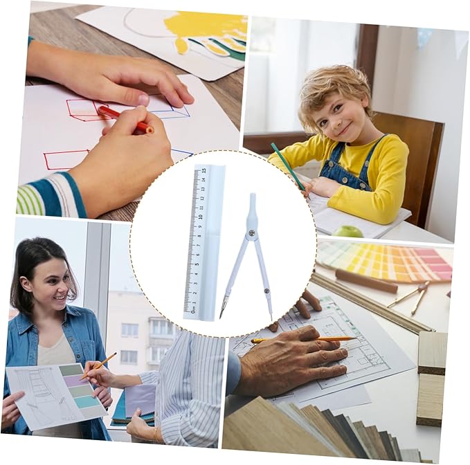 Multi-Function Geometry Compass Set Ruler and Protractor Precision Drawing Tools for Students Small Size Sturdy Plastic for Math Class and Exam Preparation