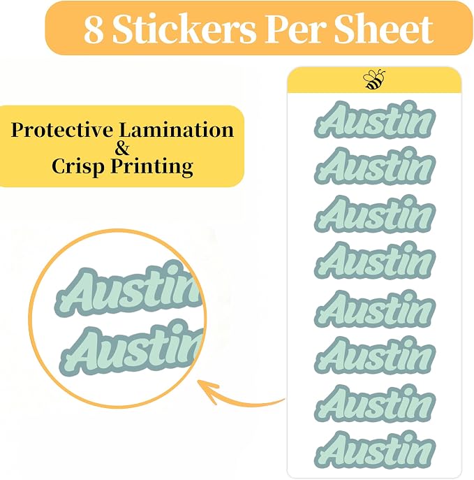 Custom Name Stickers, Personalized Waterproof Stickers, 8 Names Included | Customized Name Stickers, Waterproof and Dishwasher Safe Vinyl Lettering Labels for Tumblers, Laptops, School Items and More