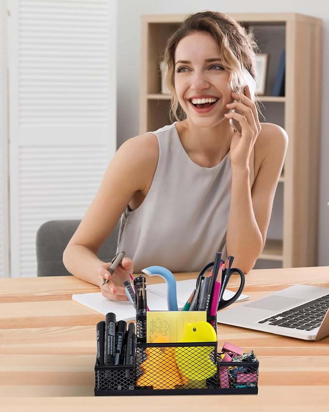Pen Holder and Desk Organizer, Office Caddy Storage for School Home Office (Black, Medium)