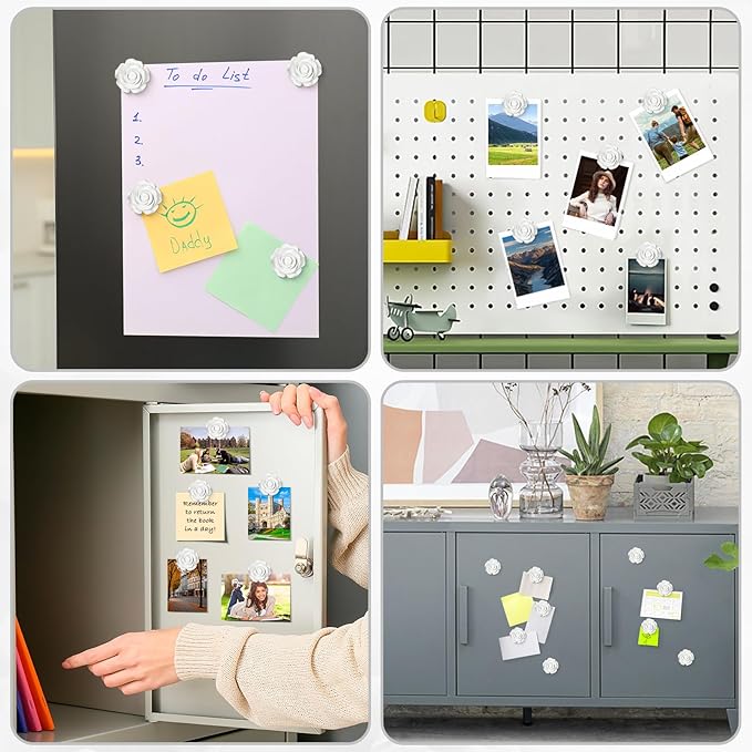20 Pcs Rose Fridge Magnets, 1.1 Inch Cute Flower Fridge Magnets, 3D Colorful Refrigerator Decorative Magnet for Whiteboard Locker Cabinet (White-Rose)