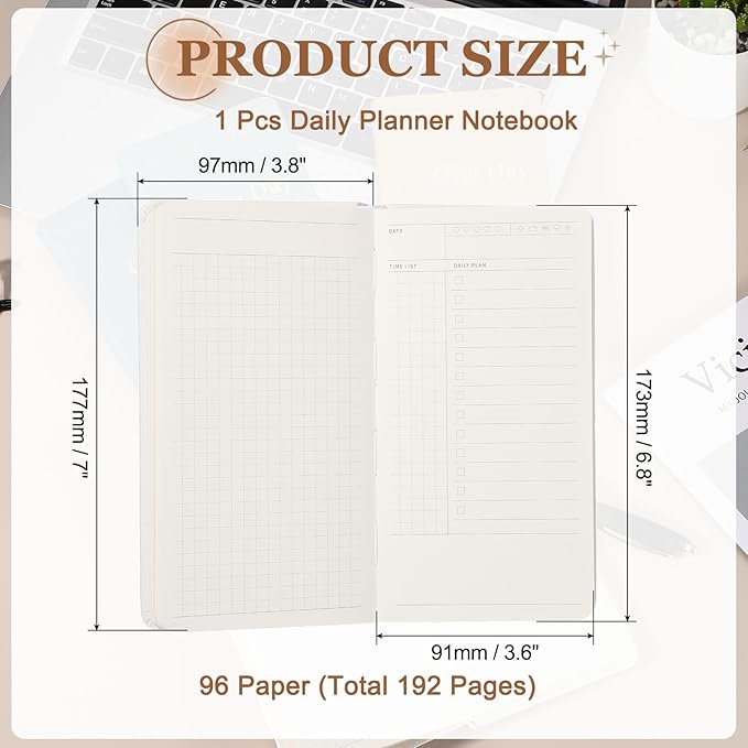 PATIKIL Planner Notebook, 7 x 3.8" 96 Sheets Undated Daily Planner Pocket to Do List Daily Weekly Goals Notebook for Office Home Study Work Time Management Habit Tracker, White