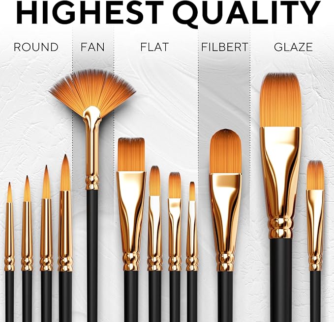 Complete Acrylic Paint Set – 24х Rich Pigment Colors – 12x Art Brushes with Bonus Paint Art Knife & Sponge – for Painting Canvas, Clay, Ceramic & Crafts, Non-Toxic & Quick Dry – for Kids & Adults