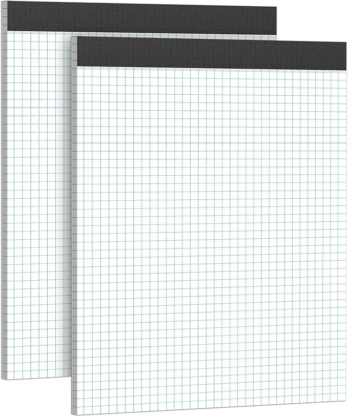 AILZFEI Graph Paper Notebook 8.5 x 11 Grid Paper Pad Quad Ruled, 2 Pack, 30 Sheets per Pad, White, 4x4 (4 Squares per inch), Easy-Tear Perforations, 8.5"x11" Quad Ruled Grid Paper Pad
