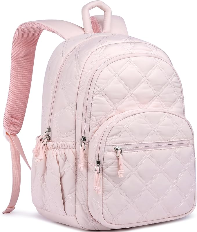 Backpack for Women Travel Bag: 15.6 Inch Laptop Backpacks Quilted College Bookbag Lightweight Casual Daypack Water-Resistant Computer Backpacks for Students Teacher Work Pink