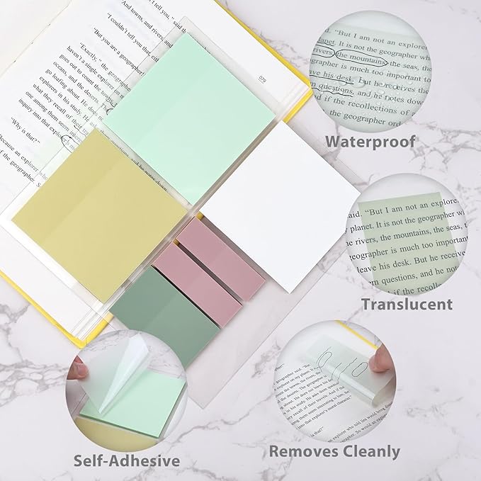 1920 Sheets Transparent Sticky Notes, Clear Tabs Long Highlighter Strips Page Markers for Books, Writable Annotation Index Flags Tapes for School Office Supplies (Multicolor Lined Set)