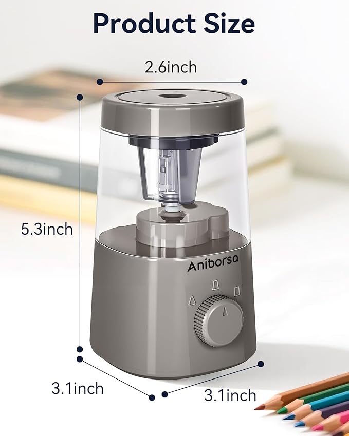 Electric Pencil Sharpener, Helical Blade Automatic Pencil Sharpener, Battery/USB Cord Operated Adjustable Sharpness for 6-8 mm Pencil, Classroom, School, Office, Home, Gray