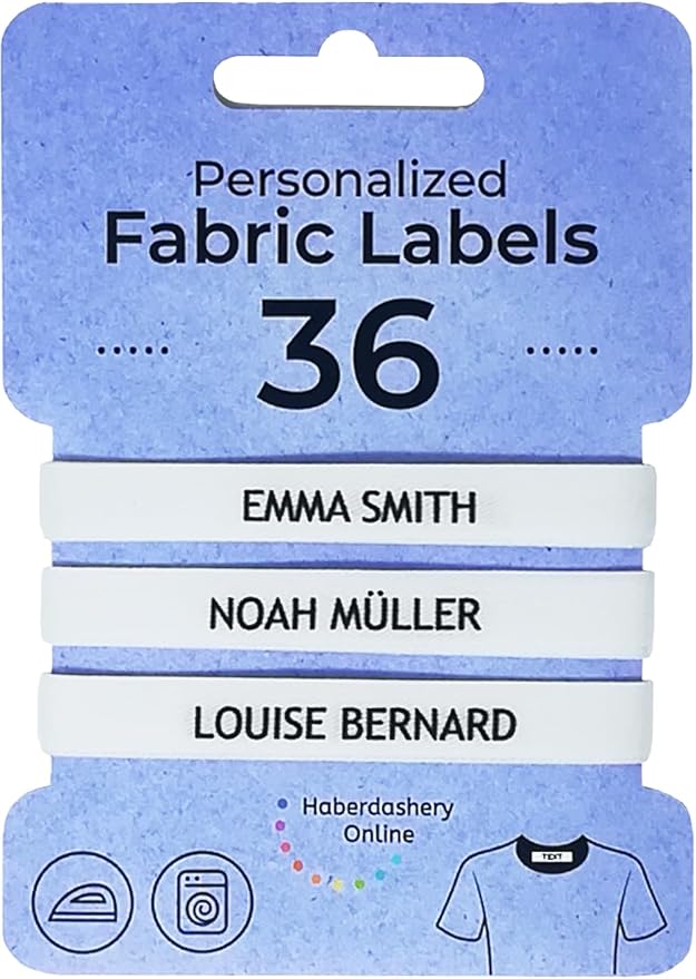 Iron On Name Tags for Clothes: Customizable Fabric Labels, Safe for Kids' School Uniforms, Baby Clothing (36-Pack)