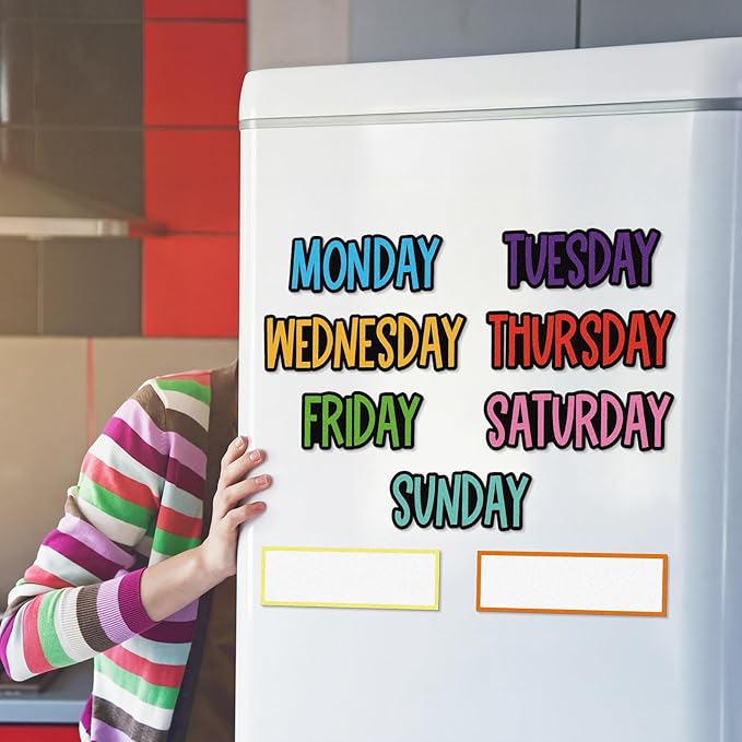 Ireer 9 Pcs Days of the Week Magnets Colorful Magnetic Week Labels for Whiteboard Calendar Headliners Inspirational Cute Decorative Magnets for School Home Locker Whiteboard(Classic)