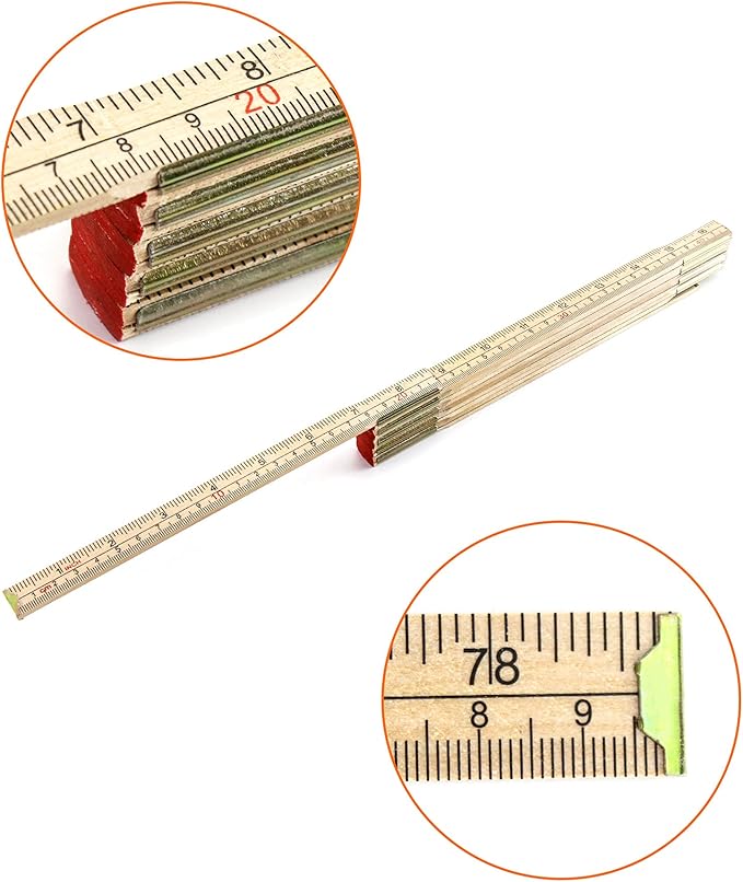 QWORK Folding Wood Rule, 2 Pack, 6FT 6 Inch Foldable Ruler with US and Metric Measurements for Carpenters