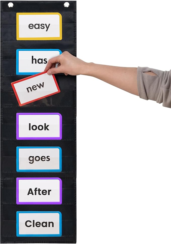 Essex Wares - 9" Wide x 33" Tall Pocket Chart, Black - Sturdy Pocket Chart for Classroom for Sentence Strips - Easy to Use & Hang, Reusable Black Pocket Chart