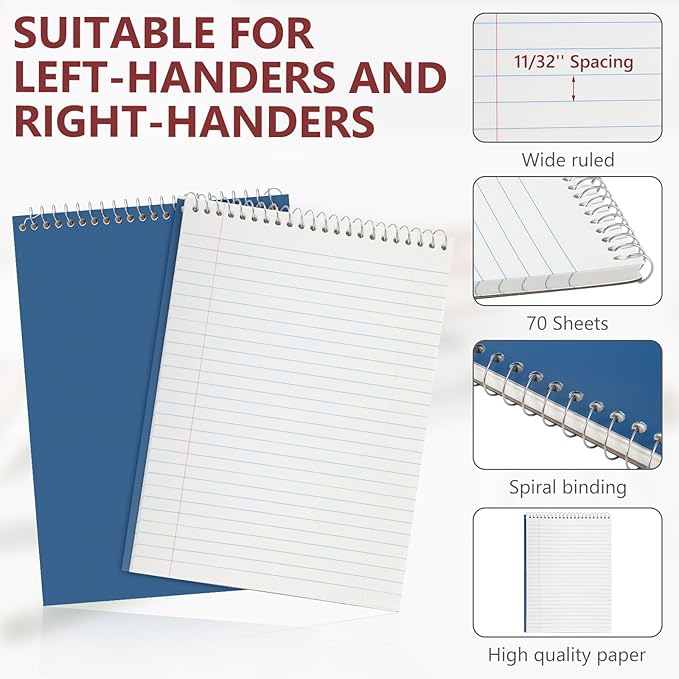 Resurhang 6 Pack 8.5 x 11'' Top Bound Office Steno Book Wide Ruled Double Sided Spiral Notebooks Reliable White Paper 70 Sheets/Pad Pastel Colors Covers for Writing School Notes(Vintage Color)