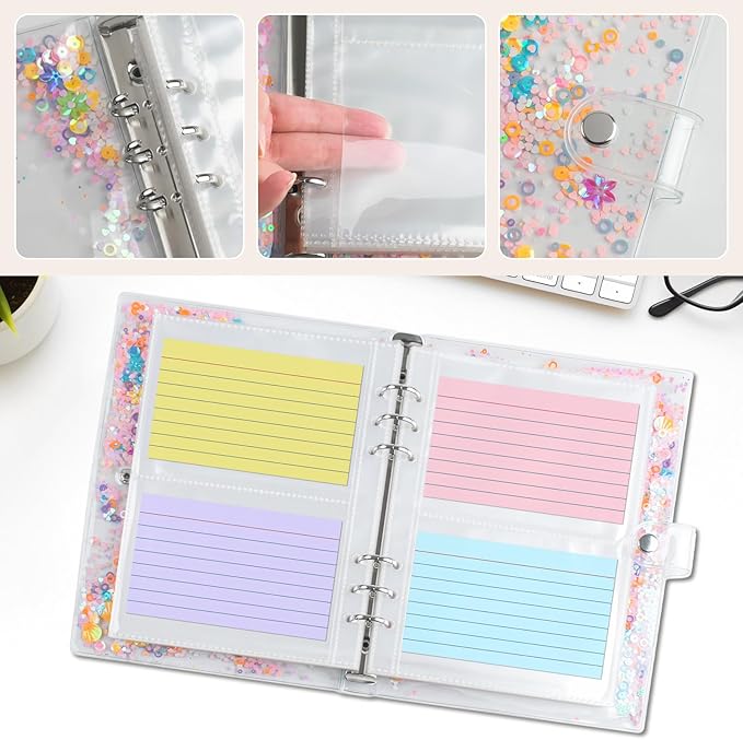 3x5 Index Card Holder Binder - Card Organizer for Note Cards, Flash Cards, and Recipe Cards, 50 Transparent Double-Sided Pages, Holds Up to 200 Cards, Indexcard Notecard Storage Solution