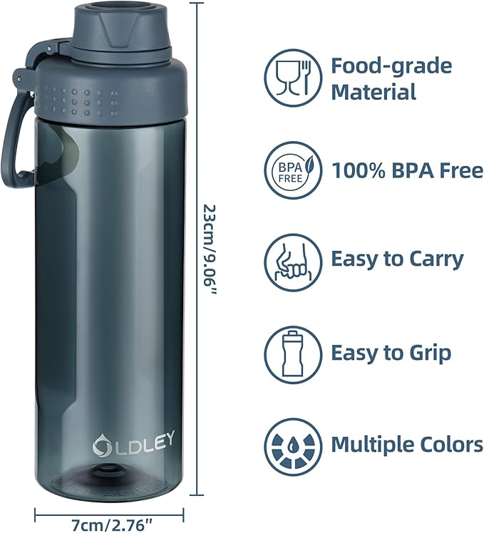 OLDLEY Water Bottles 20oz BPA Free Tritan Water Bottle with Carry Handle and Spout Lid, Leakproof Kids Water Bottle for Home,Travel, School, Outdoors,Ink Blue