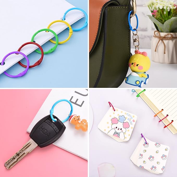 120 pcs Loose Leaf Binder Rings, Flash Card Ring Colorful Metal Book Ring Rainbow Heavy Duty Notebook Rings, Keychain 1 Inch 10 Colors