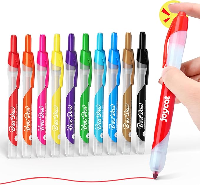 JoyCat Click & Draw Washable Markers for kids with Retractable Tips,10 Colors Markers Set,retractable marker for Toddlers Kids, Ideal arts & crafts supplies,coloring markers,Holiday Gifts for Kid.