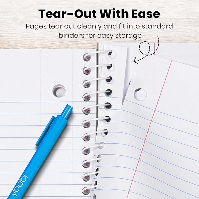 Yoobi Wide Ruled Spiral Notebook Set – 3-Pack of 1 Subject Notebooks, Bright Pink, Blue & Green Designs – 150 Perforated 3-Hole Punched Sheets Each, 10.5” x 8”