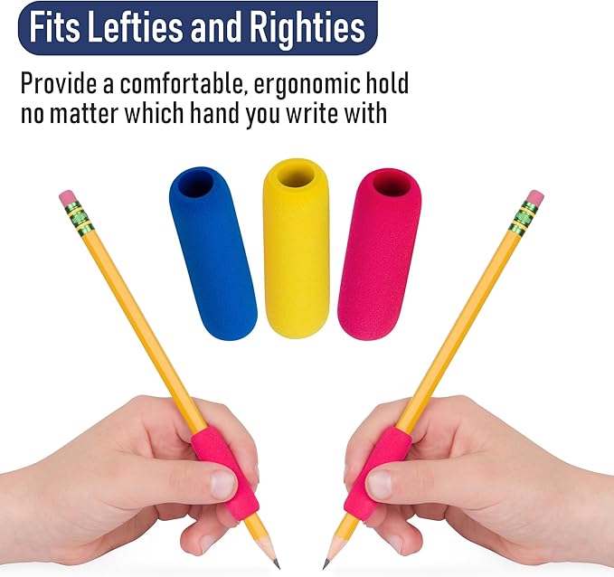 The Pencil Grip The Classics Soft Foam Pencil Grips, Ergonomic Writing Aid for Lefties and Righties, 1.5 Inch Long, Assorted Colors, 100 Pack - TPG-164100