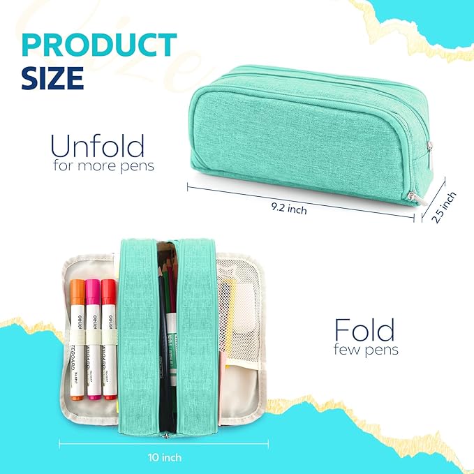 Large Capacity Pencil Case Pencil Pouch Pen Bag with 3 Compartment Stationery Organizer with Zipper, School Supplies Organizer for Teen Adults (green)