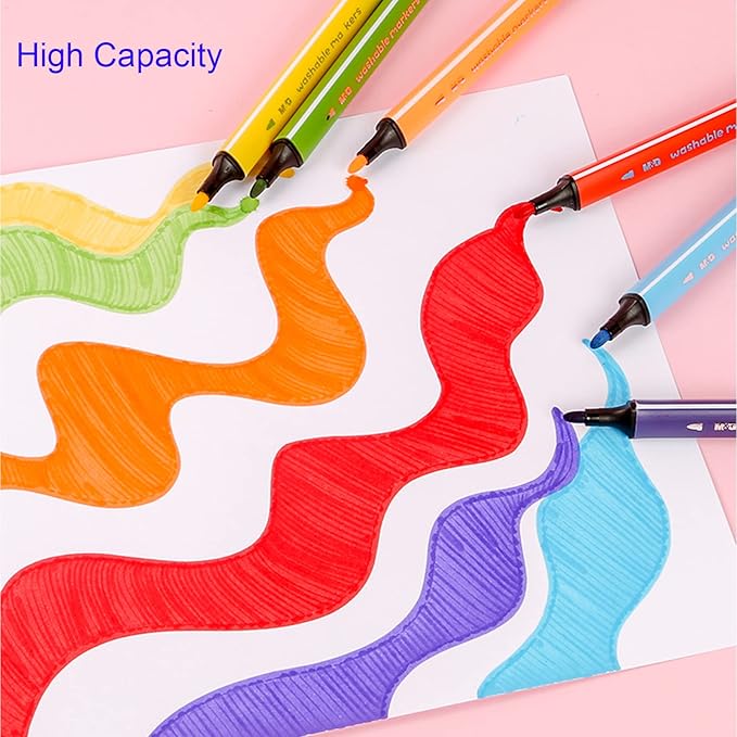 Marte Vanci Triangle Shape Washable Coloring Pens Felt Tip for Kids Coloring Book Doodling Graffiti Easy to Clean Bright Color Pen With Carrying Case,Can Write 450M Per Pen (24 Colors)