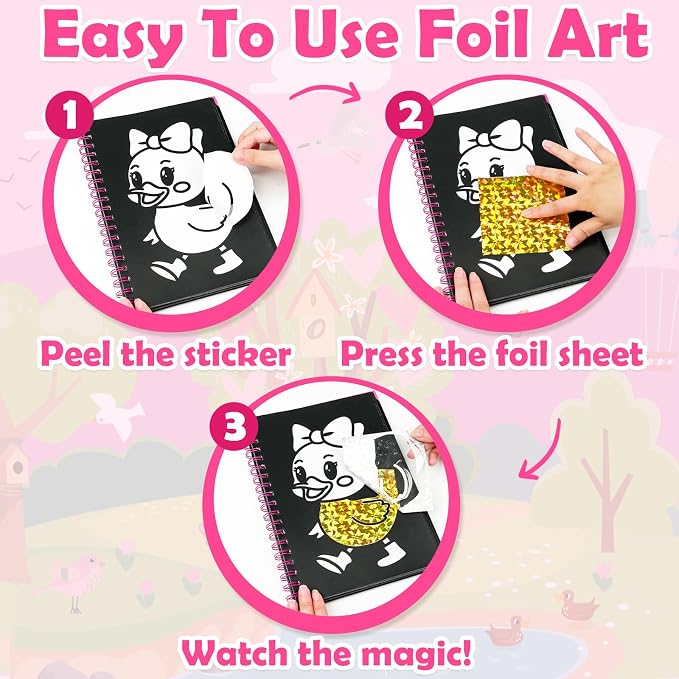 FUNNYB&G Mess-Free Foil Art Craft for Girls Ages 4-10, Kids Birthday Gift