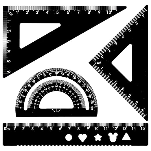 Mabor Metal Ruler Set 4Pcs Black Aluminum Alloy Triangle Rulers Straight Edge Ruler Geometric Protractor & Geometry Rulers Set for Drawing Drafting Supplies for Students Kids