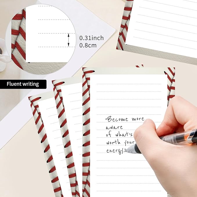 2 Pack Lined Sticky Notes 4x6 in, Cute Self-Stick Notepads with Lines, Large Memo Pads Strong Adhesive for Office, Home Cute Baseball Pattern
