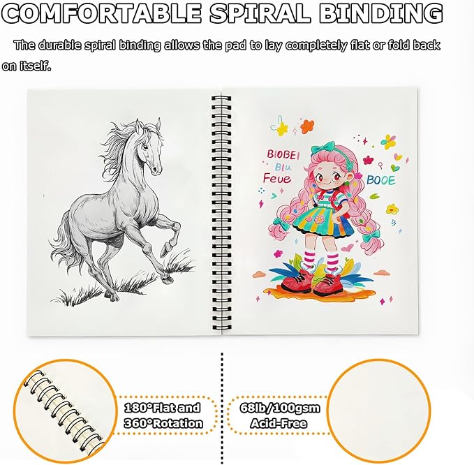 6" x 9" Sketch Book, Spiral Bound Sketch Pad, 50 Sheets 68lb/100gsm Acid-Free Drawing Paper, Art Sketchbook, Drawing Pad for Kids Artists Beginners Professional, Art Supplies for Adults, 2 Pack