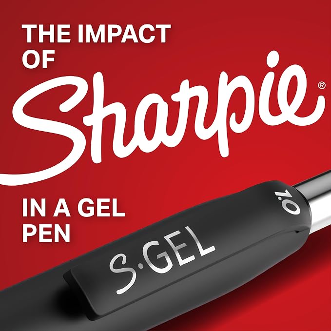 Sharpie S-Gel Pens, Bold Point (1.0mm), Black Gel Ink, 12 Count - Writing, Journaling, Note-Taking, College, Teacher Supplies, Office (Pack of 12)