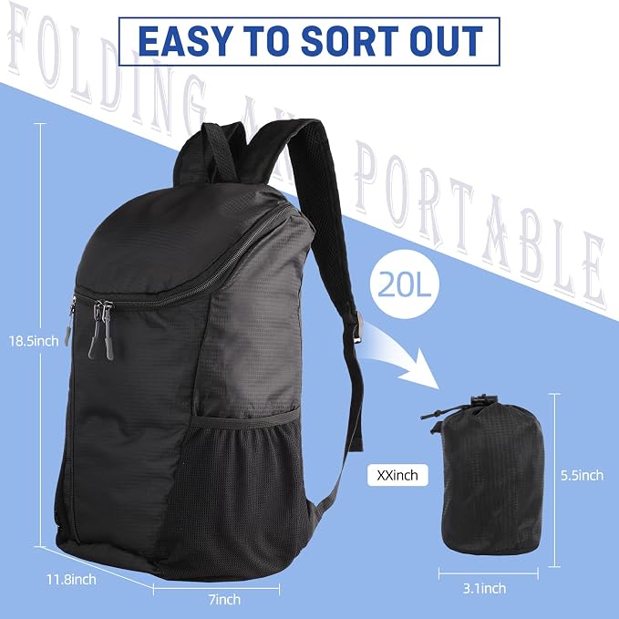DOVO Hiking Backpack, Waterproof and Wear-resistant Lightweight Backpack Packable,Outdoor Travel Camping Daypack Foldable-GERY
