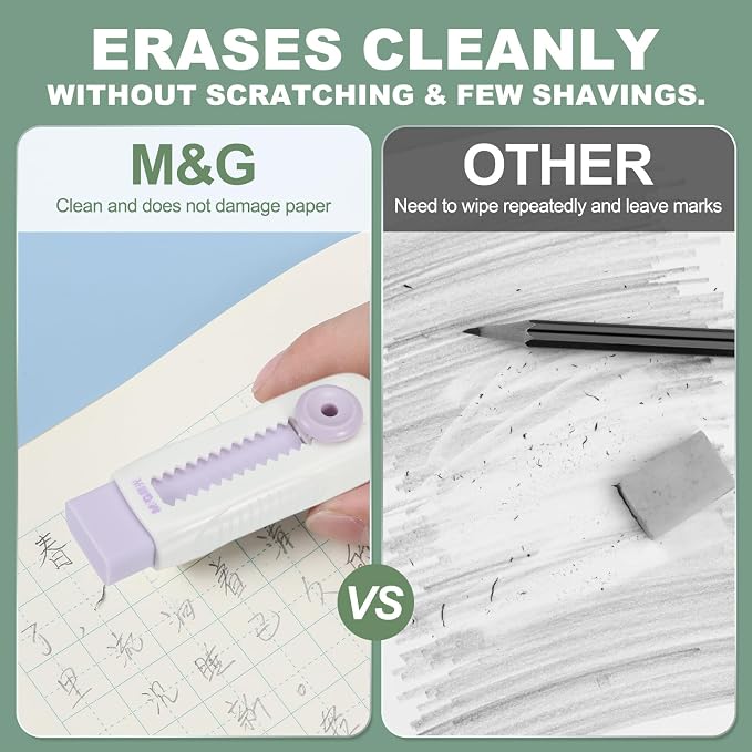 M&G 8 Pack Erasers, Purple Sliding Retractable Eraser Push Pull Cute Pencil Erasers Soft Large Easy to Clean with Plastic Sleeve for Sketching Drawing Artists Teacher Pencils, Purple