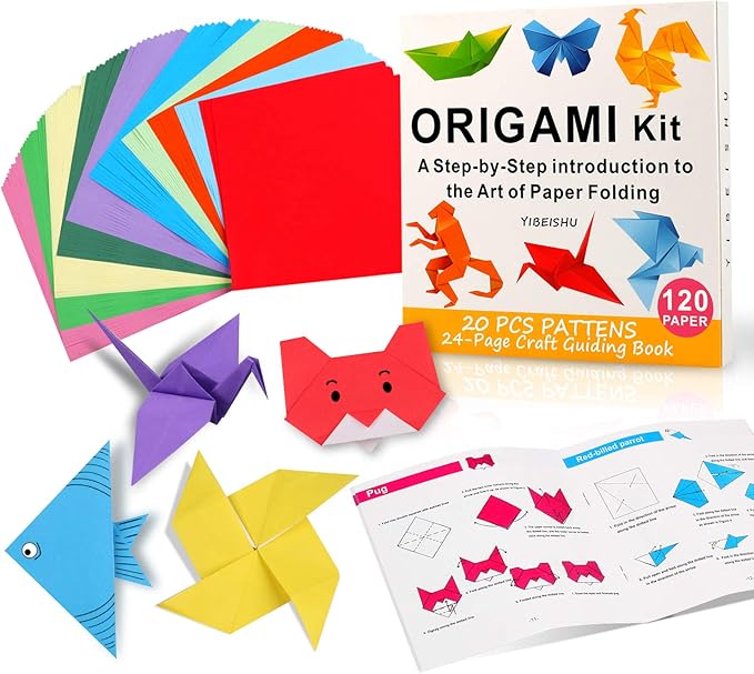 Origami Paper Kit with Instructions Book 20 Easy Origami Projects 6x6 Inch Origami Paper Double Sided Square Colorful Folding Paper Set for Kids Adults Beginners Activity