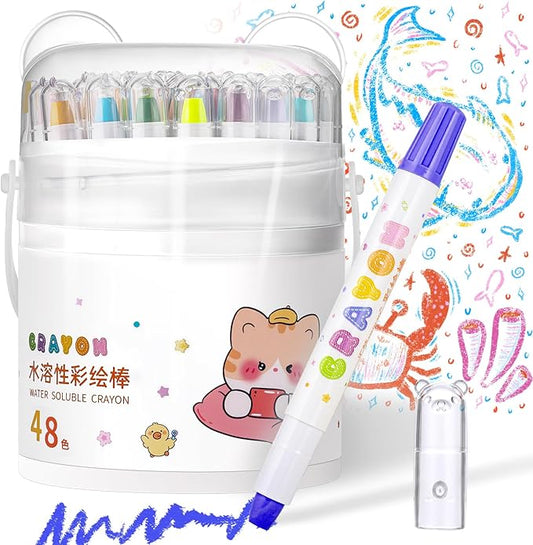 Prudiut 48 Color Silky Twistable Crayons, Washable Art Supplies, Multicultural Pastel Gel Crayons, Easy Grip Coloring Gift