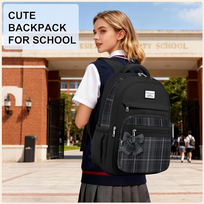 School Backpack for Teen Girls: Cute Bookbags Middle High School College Casual Back Pack 15.6 inch Laptop Backpacks Vintage Bags Women Travel Daypacks Mochilas Escolares Black