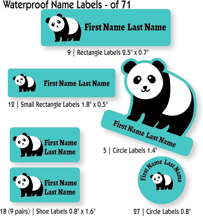 Personalized Kids Name Labels – Waterproof Custom Stickers for Daycare & School, 117 Pack, Dishwasher & Laundry Safe (Panda - Blue)