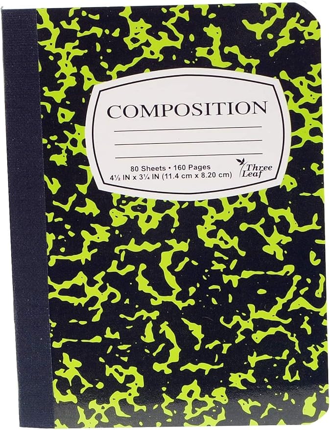 4-Pack Mini Marble Composition Notebooks, 4-1/2" x 3-1/4", College Ruled, 80 Sheet (160 Pages) - Colors: Red, Green, Yellow, Blue, Black. (4-Pack, Random Colors)