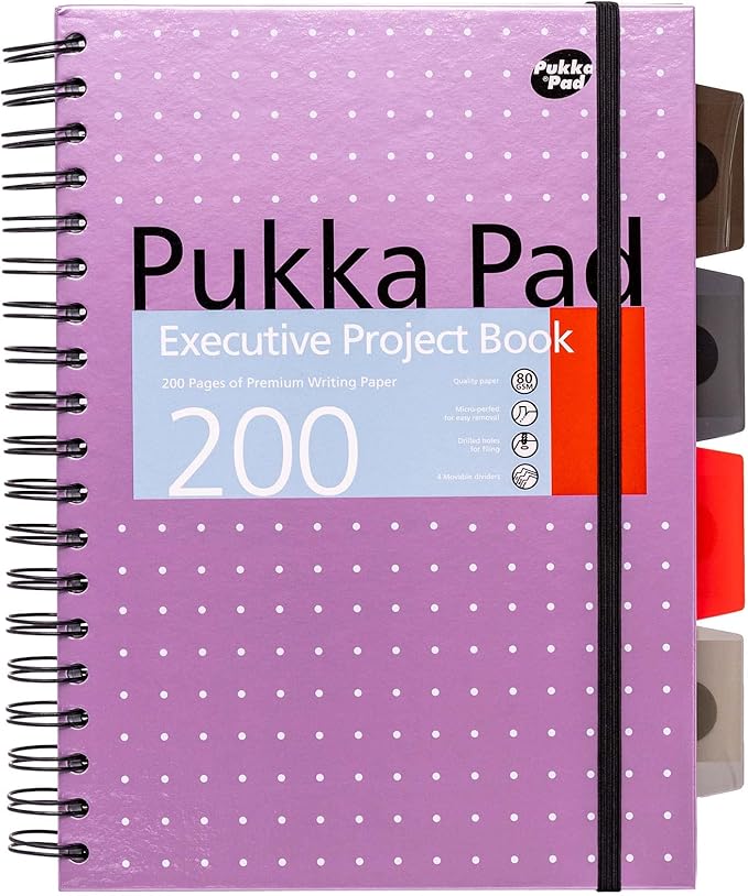 Pukka Pad 5 Subject Spiral Notebook 12-Pack - 200 Pages, 100 Sheets of 80GSM Paper with Repositionable Dividers & Perforated Edges for School & Office Planning & Organization - B5-7 X 10, Metallic