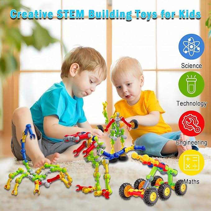 Huaker 125PCS Stem Building Toys for 3 4 5 6 7 8 Year Old Boys Girls,Kids Building Blocks Educational Creative Learning Activity with Large Storage Box,Ideal Christmas Birthday Gifts