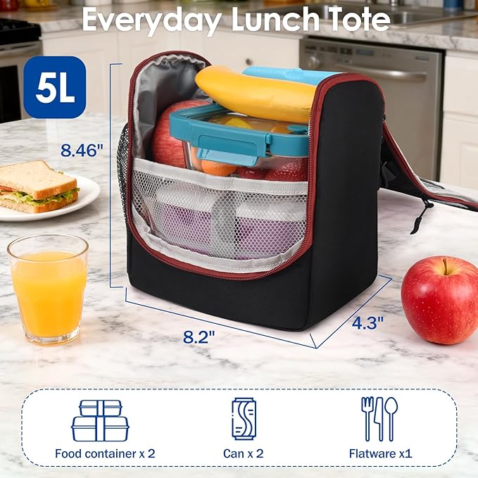 Genteen Kids Lunch Box, Insulated Lunch Bag for men, Toddler, Girl, and Boy; Holds Lunch Box, Water Bottle, & Snacks; Easy-Clean Water-Resistant Fabric & Multiple Zippered Pockets (Black)