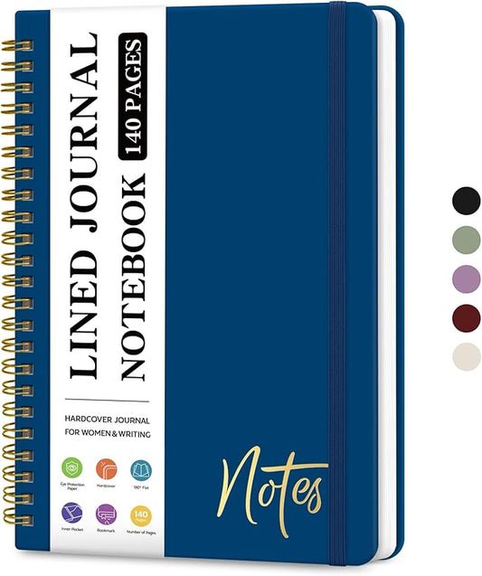ZOTIA Lined Spiral Journal Notebook for Women, A5 College Ruled Journals for Writing, Hardcover Notebooks for Work, Note taking and Office School Supplies,140 Pages - Navy Blue