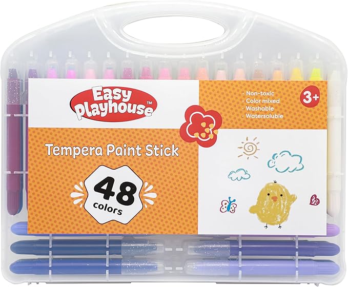Easy Playhouse: Tempera Paint Sticks - 48pk, Vibrant Color Set, Non-Toxic, No Mess, Washable, Water Soluble, Quick Drying, Art-Craft Supplies, Kids 3+