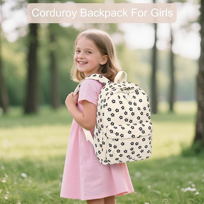 BTOOP School Backpack for Teens Large Corduroy Bookbag Lightweight 15.6 inch Laptop Bag for Girls Women Casual High School College