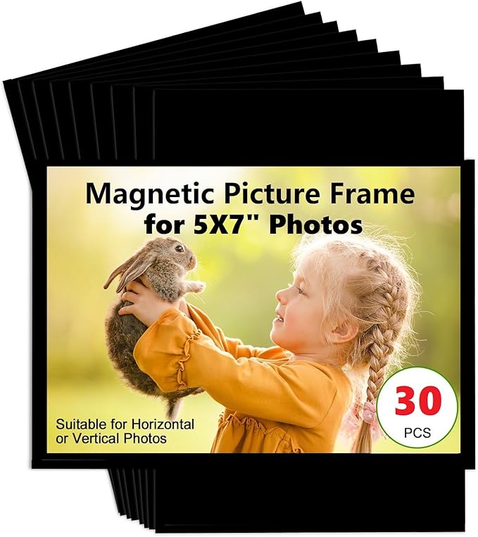 CHUNNIAO 30 Pieces Magnetic Picture Frame for 5X7 Photos,Black Magnets Cards Holder for Fridge/Whiteboard/Lockers