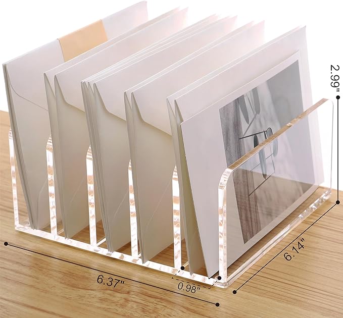 SANRUI Clear Desktop File Organizer, 5 Compartments Acrylic Office Document Sorter Mails Storage, Multifunction Letter Folder Racks Holders for Office,Home, School Desk Organization