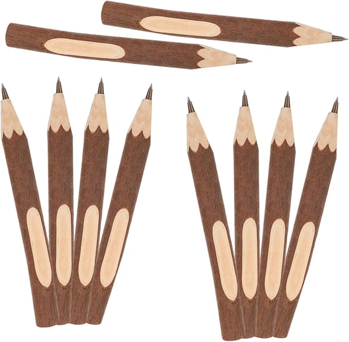 SEWACC Natural Wood Ballpoint Pens Set of 10 13cm Biodegradable Tree Bark Texture Writing Pens for Home and Office Multi-function Daily Accessories