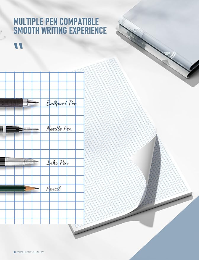 11x17 Large Graph Paper Pad, Top Glue Binding Grid Paper, 50 Sheets 1/4 Inch Graph Papers, 4x4 Quad Ruled Graphing Papers 11x17, Blueprint Quadrille for Drawings, Drafting